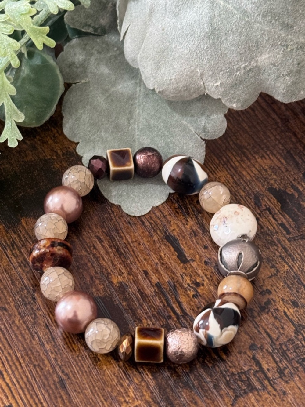 Neutral Brown and Taupe Beaded Stretch Bracelet